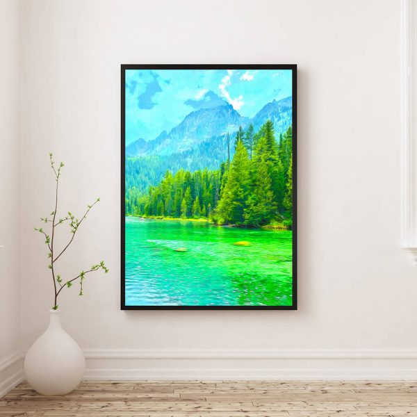 Mountains and lake Printable Wall Art Main Picture Digital Illustration